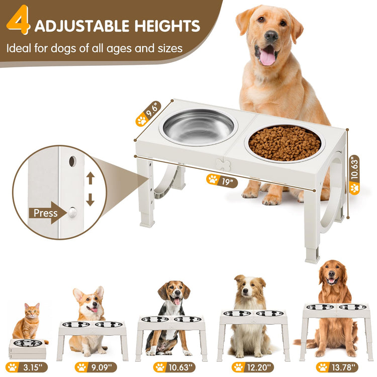 XIAZ Elevated Dog Bowls Large Breed Raised Dogs Bowl Stand Large/Medium Sized Dog Stainless Steel Food Water Bowl Stands 5 Heights Adjustable 9/11/12/14in Black Pet Feeder Dish Station