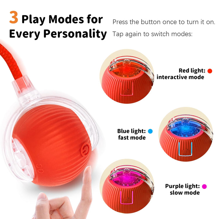 Interactive Cat Toys for Indoor Cats Smart Automatic Ball Rolling for Bored Kitten Pet Upgraded Speedy Moving Chase Dogs Toy Mothers Day Gifts Red