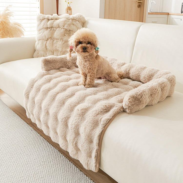 Calming Dog Bed for Couch, 29.5 x 29.5 inch, Non-Slip Luxurious Dog Sofa Mat for Furniture Protector, Perfect for Small, Medium Dogs and Cats (Khaki)