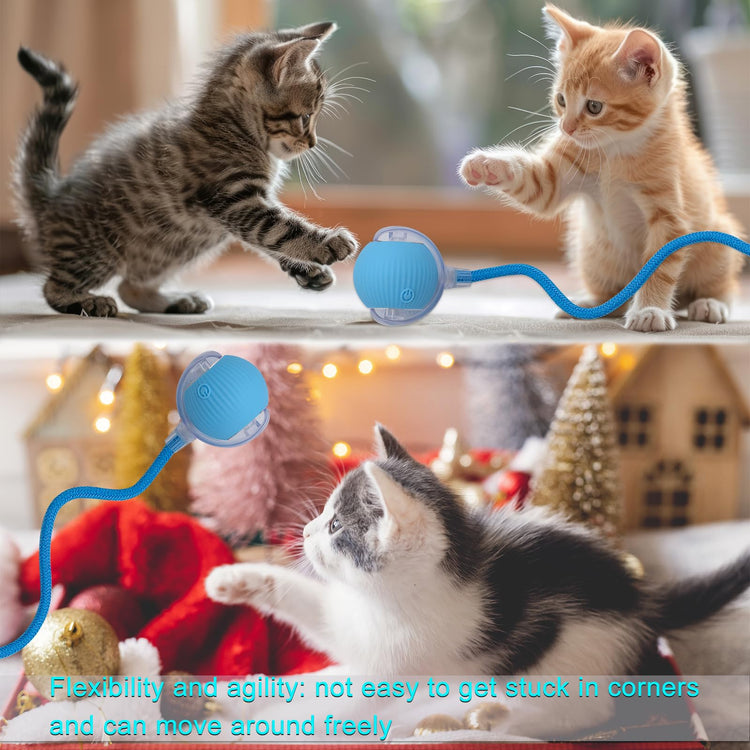 Interactive Cat Dog Toy Ball: Indoor Small Automatic Moving Smart Rolling Fun Pet Game with Led Light and String Tail for Motion Activated, Cute Kitten Puppy Present, Exercise Wheel Supplies (Yellow)