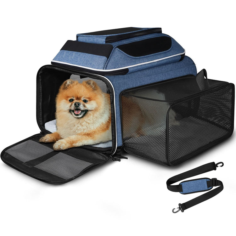 Petskd Top and Side Expandable Pet Carrier 18x11x11 Inches Delta United Airline Approved, Soft-Sided Carrier for Small Cats and Dogs with Locking Safety Zippers and Anti-Scratch Mesh(Black)