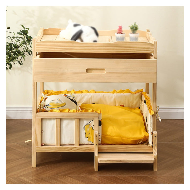 XPLKQXE Cat Dog Wooden Elevated Bed, Pet Couch Furniture Bed, Small Animals Bed with Drawer and Removable Soft Mat Pet Within 30kg, Breathable Indoor Or Outdoor(Black,68x48x73cm)