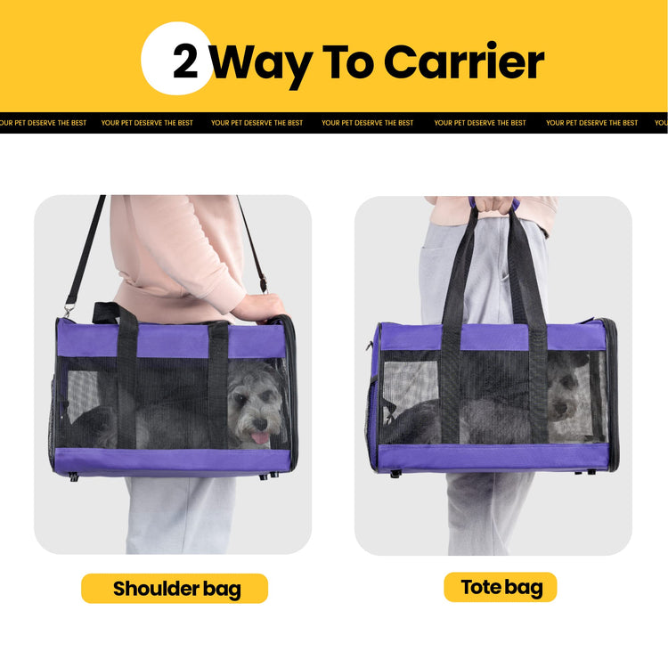 Conlun Cat Carrier Airline Approved, Soft-Sided Dog Carrier with Inner Safety Leash, Pet Transport Carrier for Small-Medium Cats Puppies up to 15 Lbs, Collapsible Travel Kitten Carrier Bag -BlackM