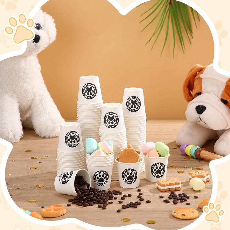 Yungyan 100 Pcs 3 oz Tiny Pup Cups for Dogs Mini Cups for Cream Mini Dog Paw Disposable Paper Container for Cafe Bar Pet Treat Feeding Pet Theme Party Supplies