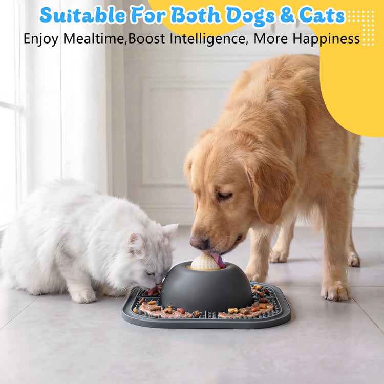 Slow Feeder Dog Bowls & Lick Mat for Liquid and Thick Treat, Anti-Slip Dog Lick Bowl with Interactive Rolling Ball, 5/6 Cup Pup Licking Toy for Large Medium Small Dogs and Cats Blue