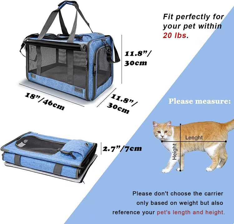 GAPZER Pet Carrier for Large Cats, Soft-Sided Cat Carrier for Medium Big Cats and Puppy up to 20lbs, Washable Dog Carrier Privacy Protection for Home Outdoor Travel