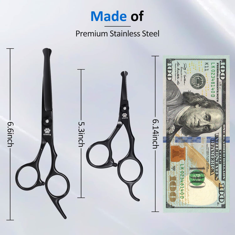 GLADOG Professional 5 in 1 Dog Grooming Scissors Set with Safety Round Tips, Sharp and Heavy-duty Pet Grooming Shears for Cats