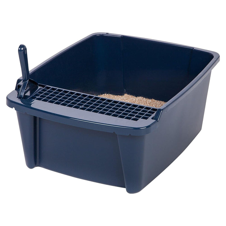 IRIS USA Cat Litter Box, Litter Box Enclosure with Scoop and Front Door Flap, Covered Kitty Litter Box for Privacy, Portable, Easy to Clean, Navy