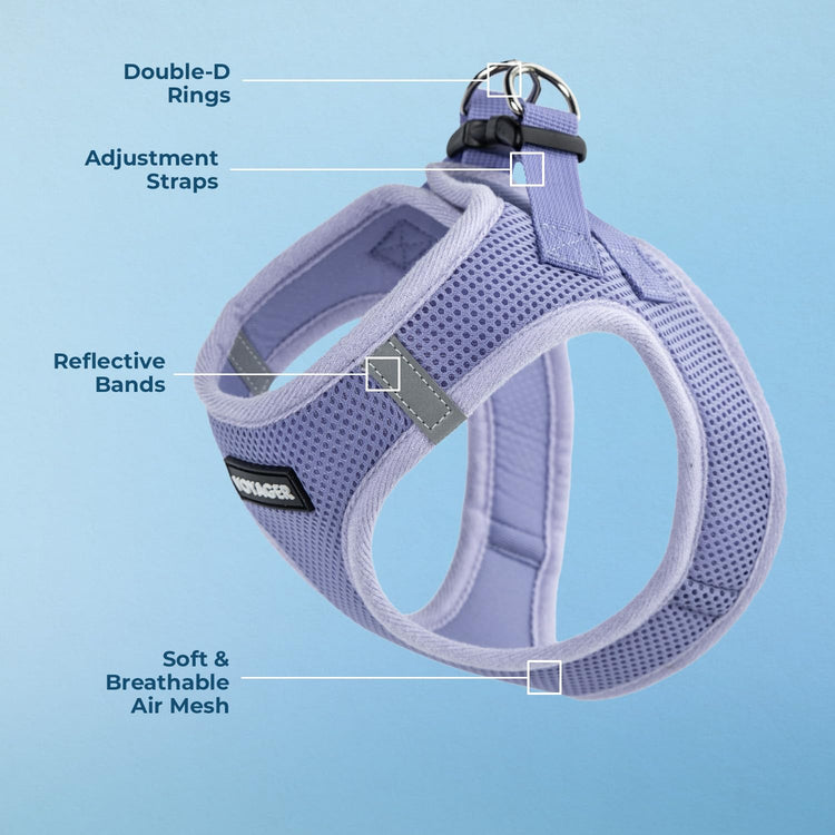 Best Pet Supplies - All Weather Mesh / Plush, Reflective, No Pull Harness for Small, Medium Dogs, Cats - Secure with Hook & Loop Fastener, Buckle, Double D-Rings - Baby Blue/Black Trim, XL