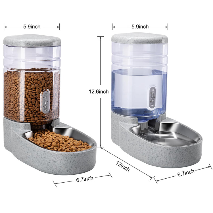 Kacoomi Automatic Dog Cat Feeder and Water Dispenser Gravity Food Feeder and Waterer Set with Pet Food Bowl for Small Medium Dog Puppy Kitten, Large Capacity 1 Gallon x 2