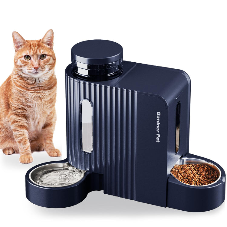 Gardner Pet Automatic Gravity Cat Food Feeder and Water Dispenser Stainless Steel Two-in-One Set Large Capacity Dispenser for Pets Dogs, Puppies, Kittens-(0.8 Gallons x 2)