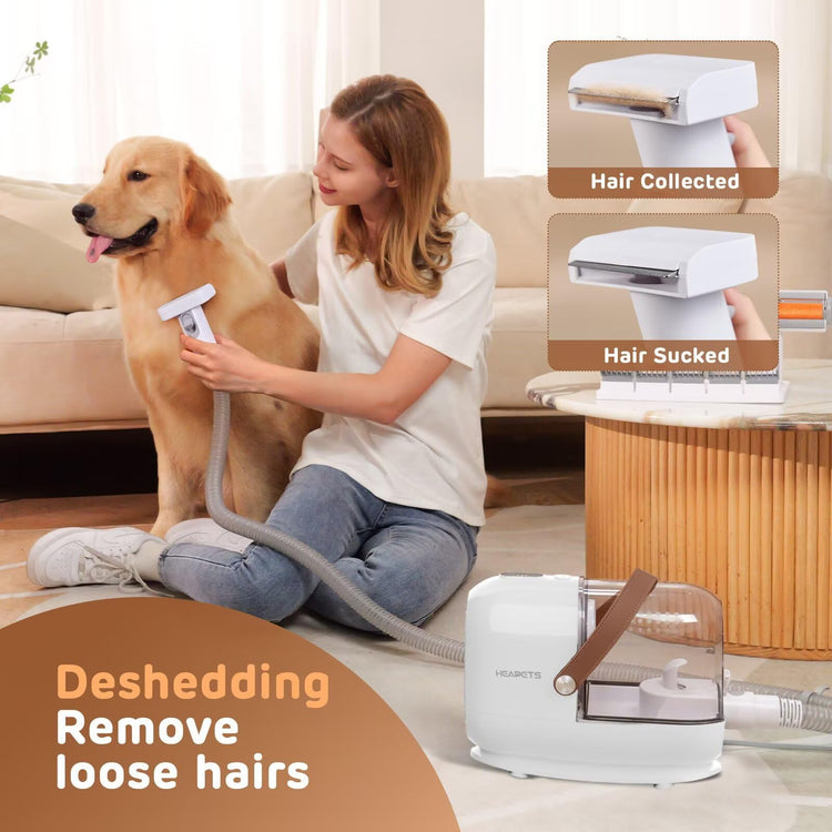 HEAPETS Dog Grooming Vacuum Kit - 3L Vacuum with 7 Tools, Low Noise Electric Clipper and Brush for Pet Shedding at Home, Black