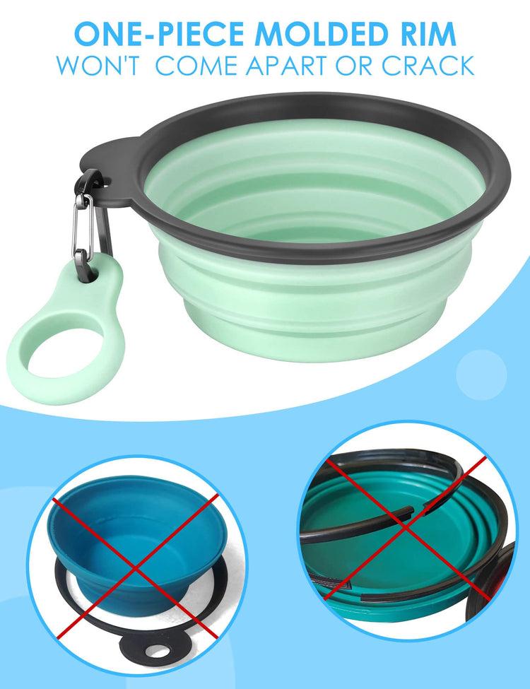 Aonkey Collapsible Dog Bowls with Bottle Carrier, 2 Pack Travel Dog Water Bowl Upgraded Carabiner, One-piece Molded Rim No Fall Off or Crack, Foldable Silicone Portable for Pets Walking Hiking 15oz