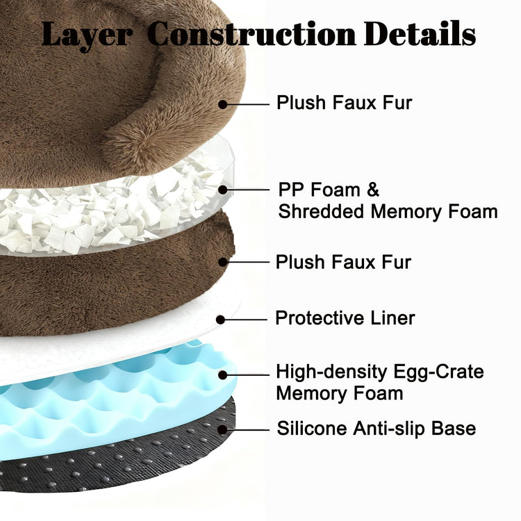 Orthopedic Dog Bed with Egg-Crate Base, Calming Dog & Cat Beds Long Plush with Raised Edges, Spine Friendly Pet Sleeping Mat for Small Medium Dogs, Machine Washable (Oval, Beige 26"x20")