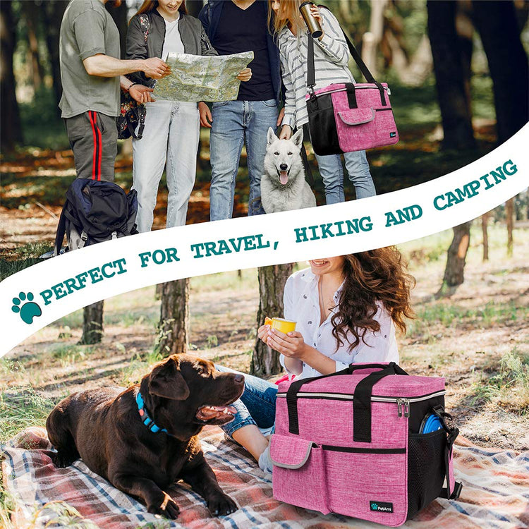 PetAmi Dog Travel Bag Organizer, Pet Travel Kit with 2 Food Containers & 2 Collapsible Dog Bowls, Pet Supplies Tote with Luggage Sleeve, Weekend Road Trip Camping Essentials, Dark Gray, Medium