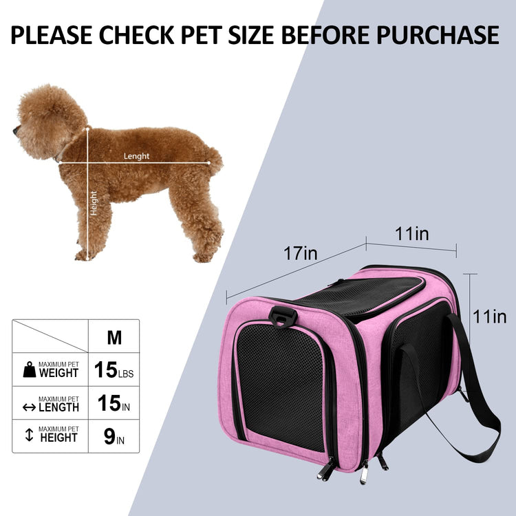 Henkelion Cat Carriers Dog Carrier Pet Carrier For Small / Medium Cats Dogs Puppies (Up To 15lbs), TSA Airline Approved Small Dog Carrier Soft Sided, Collapsible Waterproof Travel Puppy Carrier - Grey