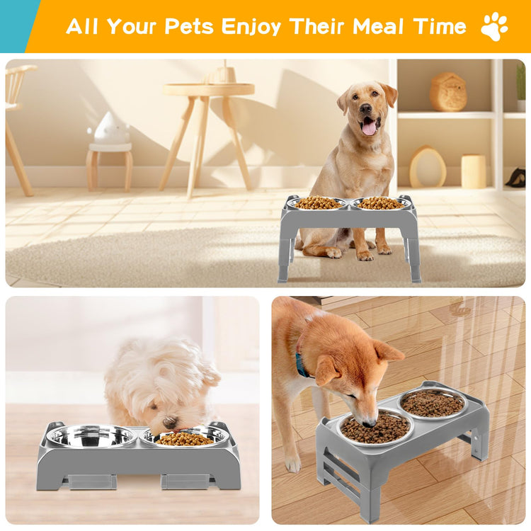 COMESOON Elevated Dog Bowls, 4 Height Adjustable Raised Bowl Stand with 2 Thick 50oz Stainless Steel Food Bowls Non-Slip Feeder Adjusts to 3.7'', 9.2'', 10.75'', 12.36'' Black, (DB-W01)