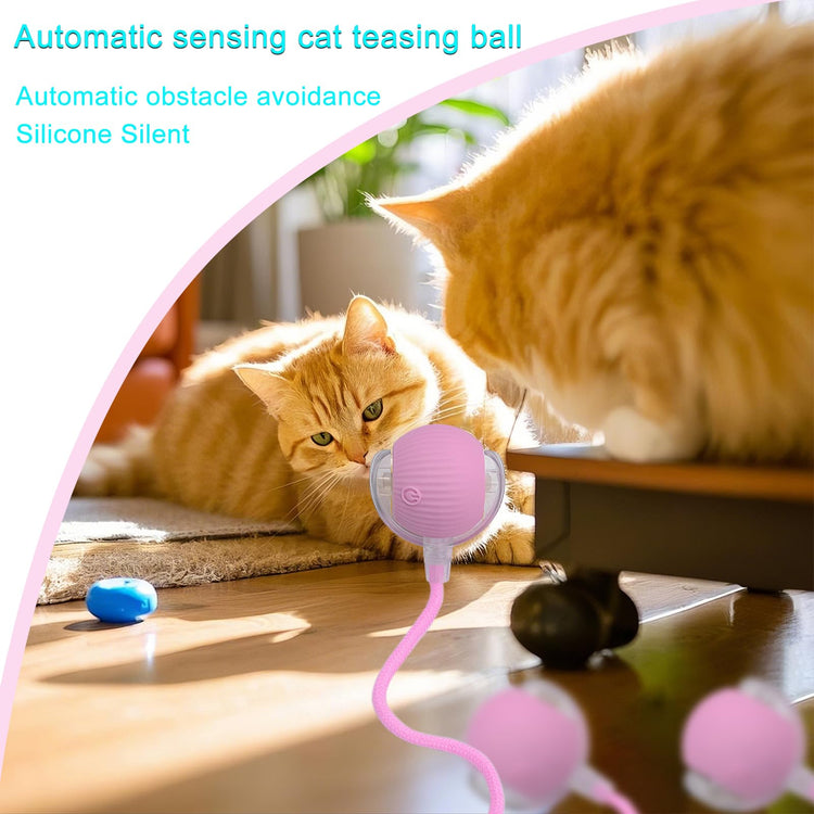 Interactive Cat Dog Toy Ball: Indoor Small Automatic Moving Smart Rolling Fun Pet Game with Led Light and String Tail for Motion Activated, Cute Kitten Puppy Present, Exercise Wheel Supplies (Yellow)