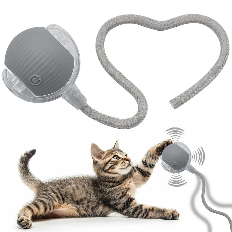 Interactive Cat Dog Toy Ball: Indoor Small Automatic Moving Smart Rolling Fun Pet Game with Led Light and String Tail for Motion Activated, Cute Kitten Puppy Present, Exercise Wheel Supplies (Yellow)
