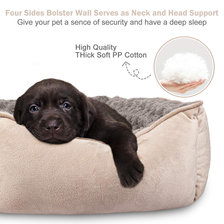 JOEJOY Rectangle Dog Bed for Large Medium Small Dogs - Washable Orthopedic Sofa Bed, Soft Breathable Puppy & Pet Cuddler, Durable Calming Dog Bed with Anti-Slip Bottom, Multiple Sizes, Beige