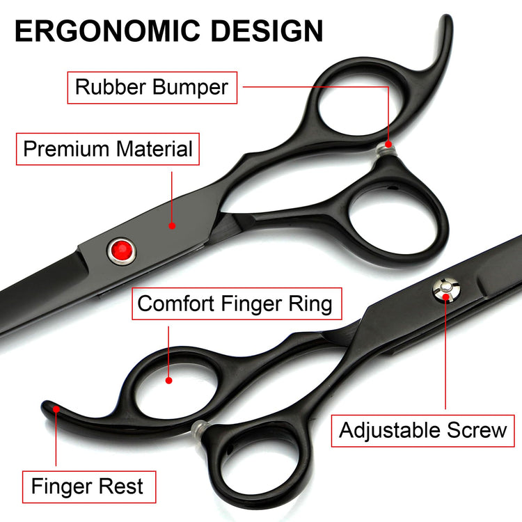 TINMARDA Dog Grooming Kit, Professional Stainless Steel Dog Grooming Scissors with Curved Shears, Pink Finger Rings - 5 Piece Sharp Durable Pet Shears for Dogs Cats At Home Salon-Quality Grooming