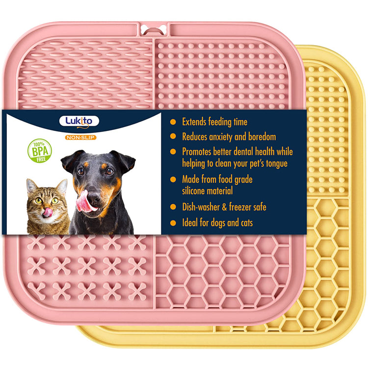 LUKITO Lick Mat for Dogs & Cats 2 Pack with Suction Cups, Dog Lick Mat for Anxiety Relief, Dog Toys to Keep Them Busy, Peanut Butter Licking Pad for Boredom Reducer, Perfect for Bathing Grooming