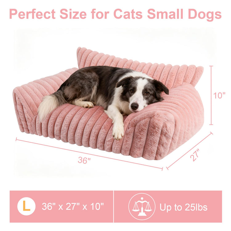 Cute Cat Couch Bed for Indoor Cats, Fluffy Pet Cat Sofa with Premium Soft Corduroy Fleece, Cute Small Dog Beds for Small Dogs, Fuzzy Puppy Chair with Removable Washable Cover (24x18x10,Grey)
