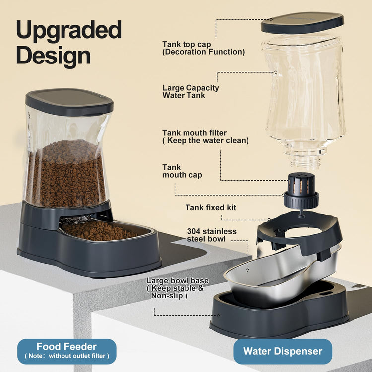Gardner Pet Automatic Dog Water Dispenser Gravity Stainless Steel Water Waterer Feeder, 100% BPA-Free Large Capacity Water Feeding Bowls for Medium & Large-Sized Dogs Cats Other Pets -(1 Gallon)