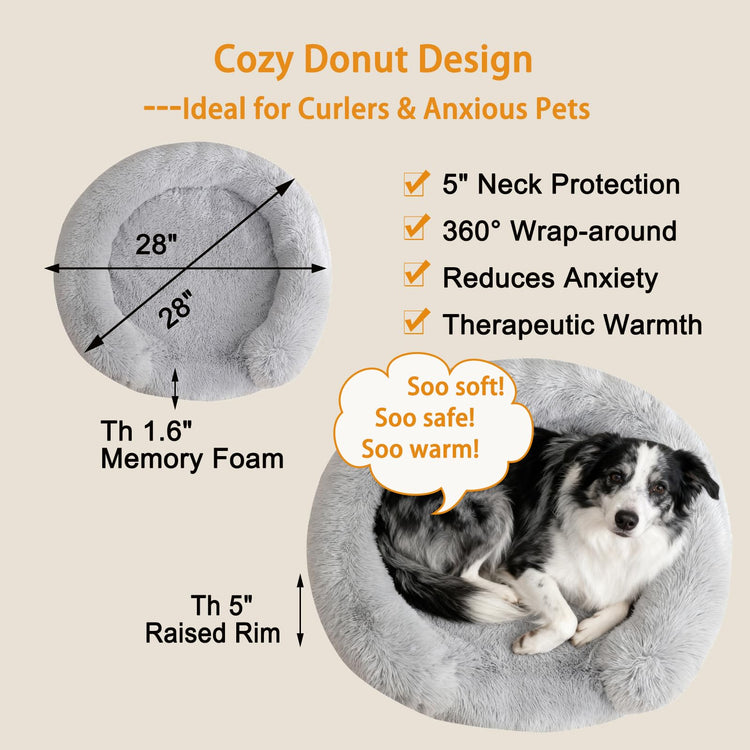 Orthopedic Dog Bed with Egg-Crate Base, Calming Dog & Cat Beds Long Plush with Raised Edges, Spine Friendly Pet Sleeping Mat for Small Medium Dogs, Machine Washable (Oval, Beige 26"x20")