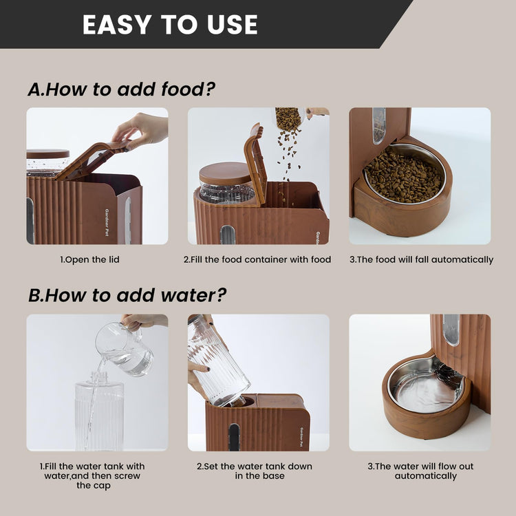 Gardner Pet Gravity Automatic 2-in-1 Pet Feeder, 0.8 Gallons*2 Cat Feeder and Water Dispenser Set, 100% BPA-Free and Stainless Steel Water Bowl for Dogs, Cats, Rabbits, Puppies (Light Woodgrain)