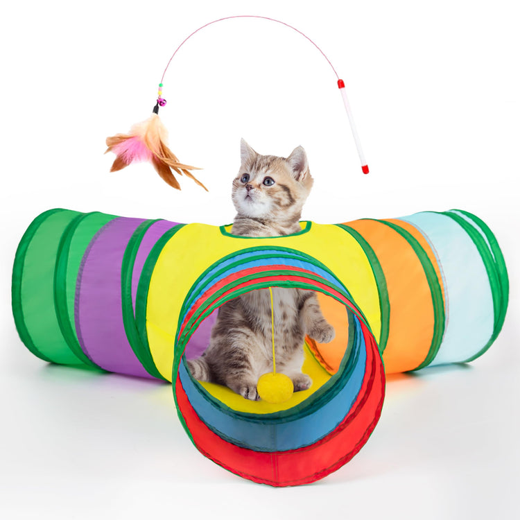 Tempcore Pet Cat Tunnel Tube Cat Toys 3 Way Collapsible, Tunnels for Indoor Cats，Kitty Bored Peek Hole Toy Ball Cat, Puppy, Kitty, Kitten, Rabbit