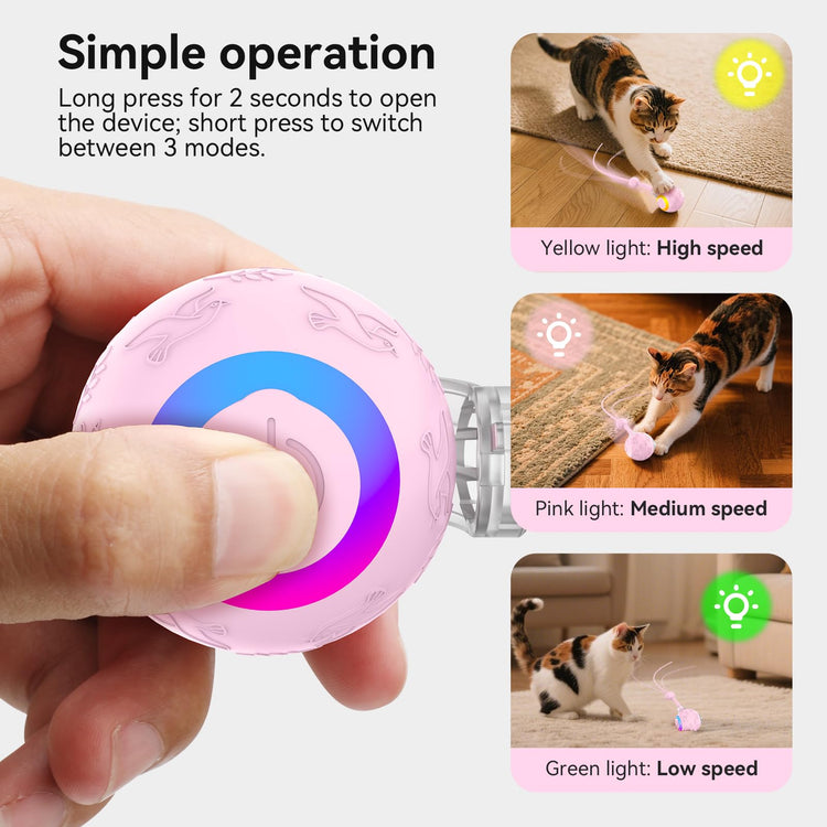 Smart Interactive Cat Dog Toys, Automatic Pet Toys for Bored Indoor Cats and Dogs, Motion Activated, USB Rechargeable, Christmas Pet Birthday Gifts (Pink)