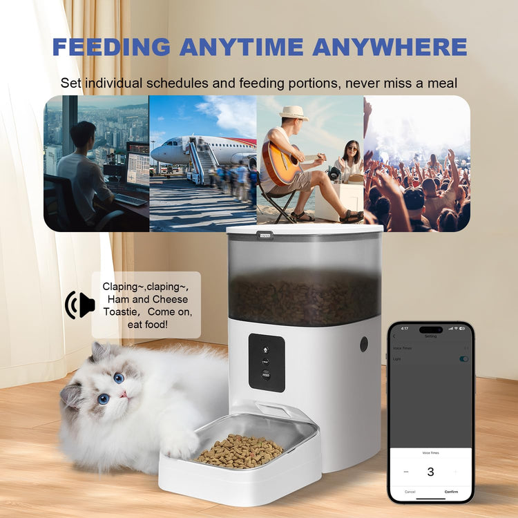 ANDOLL HOME Automatic Cat Feeder, 4L Cat Food Dispenser with 10s Voice Recorder, Pet Feeder up to 8 Meals per Day, Timed Dog Feeder with Dry Food Sealed Ring