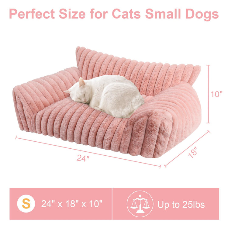 Cute Cat Couch Bed for Indoor Cats, Fluffy Pet Cat Sofa with Premium Soft Corduroy Fleece, Cute Small Dog Beds for Small Dogs, Fuzzy Puppy Chair with Removable Washable Cover (24x18x10,Grey)