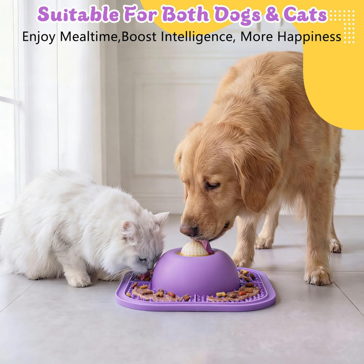 Slow Feeder Dog Bowls & Lick Mat for Liquid and Thick Treat, Anti-Slip Dog Lick Bowl with Interactive Rolling Ball, 5/6 Cup Pup Licking Toy for Large Medium Small Dogs and Cats Blue