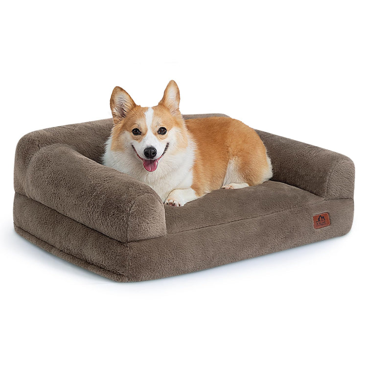 Hollypet Fluffy Dog Cat Bed Pet Couch Beds Plush Soft Warming Machine Washable Puppy Bed with Non-Slip Bottom for Cats and Small Medium Dogs up to 25 lbs, Gray, 24" L x 18" W x 10" Th