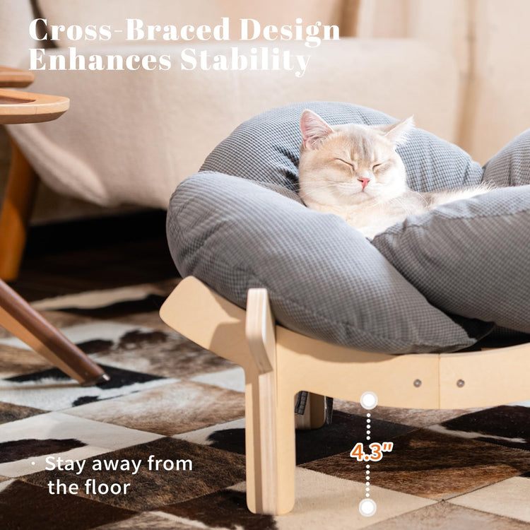 CHEERHOME PETS Elevated Cat Bed Wooden with Cushion Fluffy Pet Couch Sofa for Indoor Cats Raised Kitty Lounge Chair Suitable for Puppy, Cat Furniture(Pink)