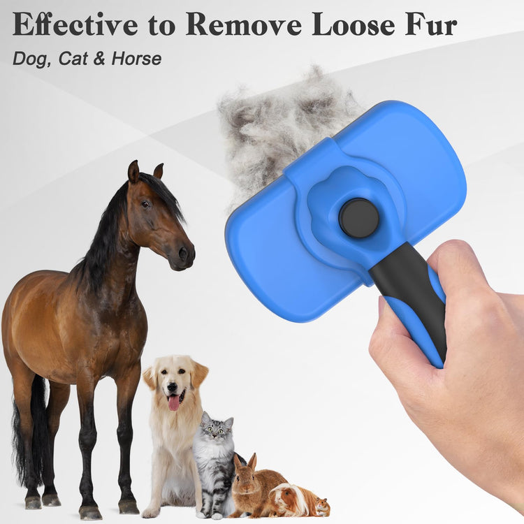 Dipoo Self-Cleaning Pet Grooming Brush - Skin-Friendly Deshedding Tool for Dogs & Cats in Pink, Removes Loose Hair and Tangles