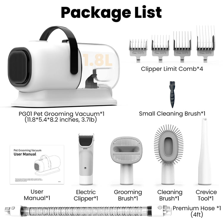 FIXR Dog Grooming Vacuum, All-in-One Pet Grooming Kit with Hair Clipper & Shedding Brush, Low Noise 12,000Pa Dog Hair Remover Vacuum, Pet Groomer Set with Cleaning Brushes, PG01