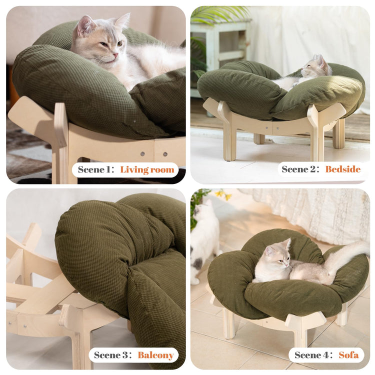 CHEERHOME PETS Elevated Cat Bed Wooden with Cushion Fluffy Pet Couch Sofa for Indoor Cats Raised Kitty Lounge Chair Suitable for Puppy, Cat Furniture(Pink)