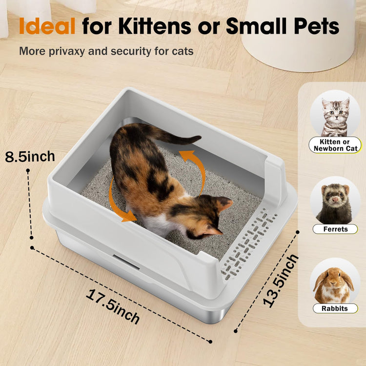 2PACK Stainless Steel Litter Box, Extra Large Litter Boxes for Big Cats, XL Metal Cat Litter Box with Lid High Sides, Anti-Urine Leakage, Non-Sticky, Scoop Included
