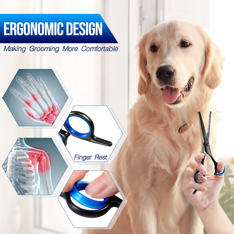 Gimars Titanium Coated Professional 6 in 1 4CR Stainless Steel Dog Grooming Scissors with Safety Round Tip, Heavy Duty Pet Grooming Scissor for Dogs, Cats and Other Animals