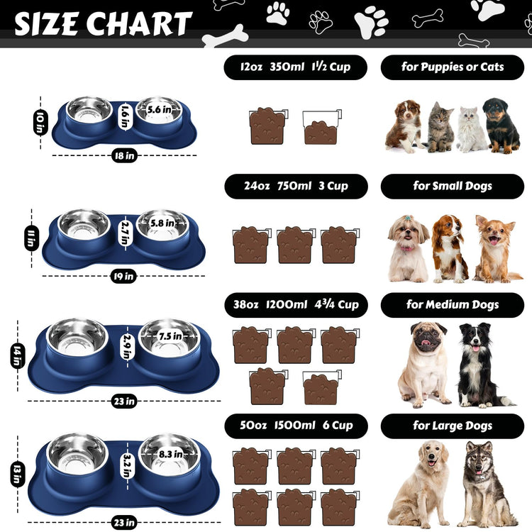 AsFrost Dog Food Bowls Stainless Steel Pet Bowls & Dog Water Bowls with No-Spill and Non-Skid, Feeder Bowls with Dog Bowl Mat for Dogs Cats and Pets-Pink, 24 0z in Total
