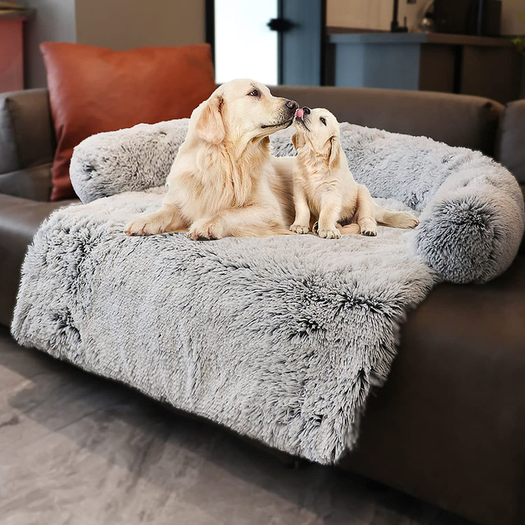 Calming Dogs/Cats Bed Mats, Dog Pad Washable Removable Couch Cover, Plush Long Fur Mat for Pets, Waterproof Lining, Perfect for Small, Medium and Large Dogs and Cats (Gradient Gray, 36"x31")