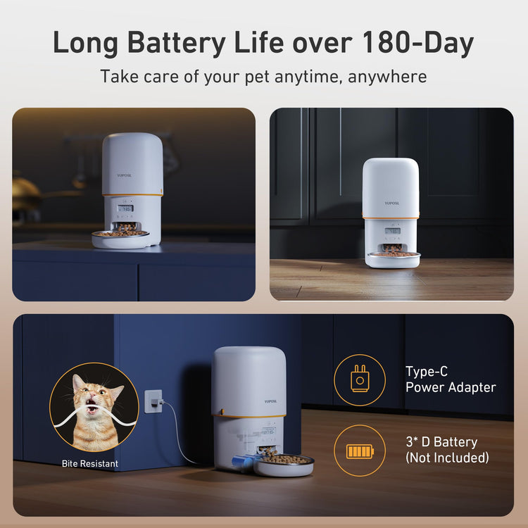 Yuposl Automatic Cat Feeders - 2L Cat Food Dispenser Easy to Use, Timed Automatic Pet Feeder with Over 180-day Battery Life, 1-6 Meals Dry Food Programmable Portion Control Also for Dogs