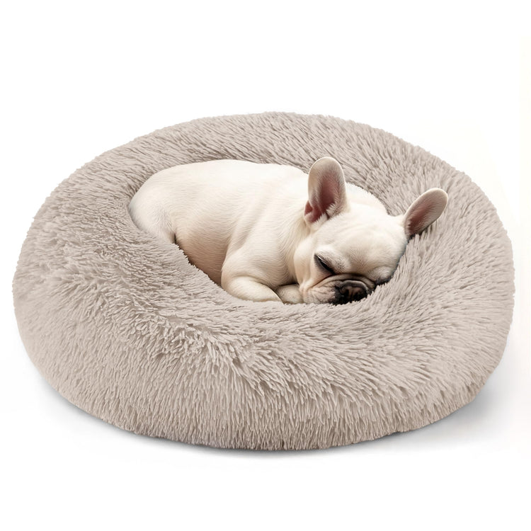 Hoewina Dog & Cat Bed for Indoor Cats, 20in Calming Donut Bed for Puppy and Kitten, Washable Round Fluffy Pet Bed for Small Medium Dogs and Cats (Light Grey)
