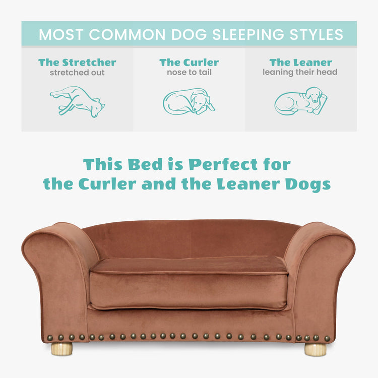CRITTER SITTERS 33” Faux Suede Ped Bed in Brown, Durable Washable Sofa Couch for Small & Medium Cats & Dogs, Must Have Accessory for Yorkies, Shih Tzus & Frenchies, Kitten & Puppy Essential Furniture