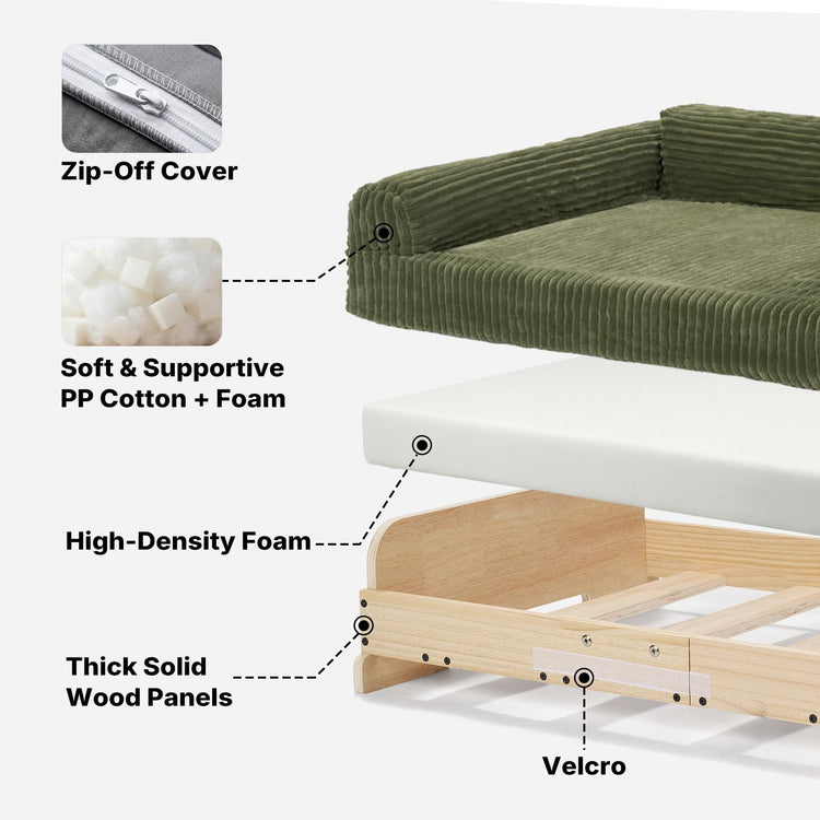 Veehoo Elevated Dog Bed Indoor, Wood Furniture Style Dog Couch Sofa with Removable Washable Cover, Cute & Durable Dogs Bed Furniture for Small Dogs & Puppies Up to 40 lbs
