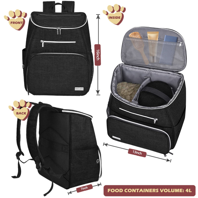 BAGLHER丨Dog Travel Bag Backpack, Airline Approved Pet Supplies Backpack, Dog Travel Bag with 2 Silicone Collapsible Bowls and 2 Food Baskets, Black