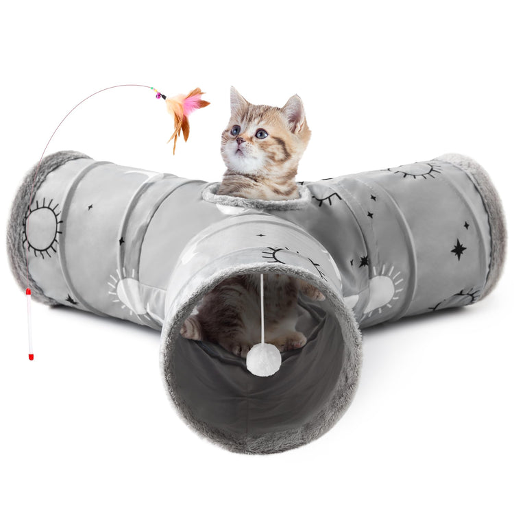 Tempcore Pet Cat Tunnel Tube Cat Toys 3 Way Collapsible, Tunnels for Indoor Cats，Kitty Bored Peek Hole Toy Ball Cat, Puppy, Kitty, Kitten, Rabbit